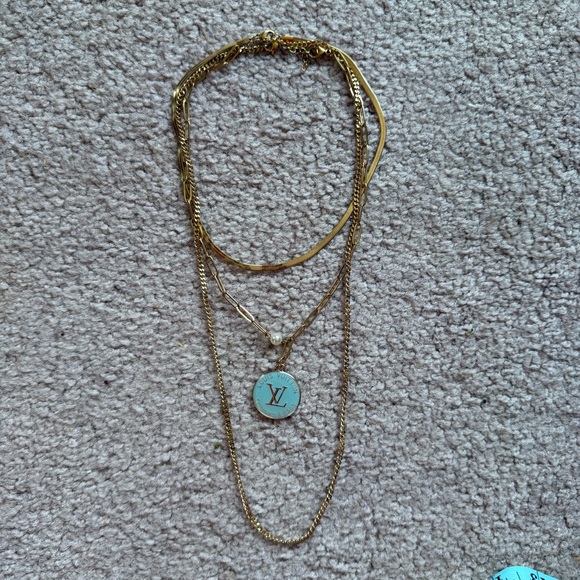 Upcycled Jewelry - Upcycled Louis Vuitton Gold Layered Necklace with Pendant